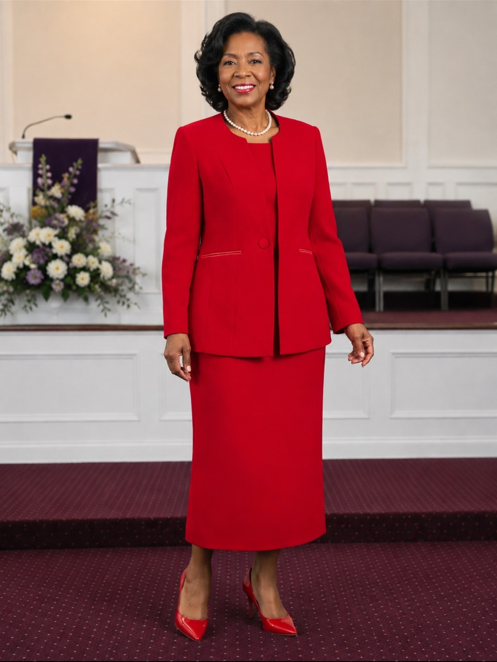 Massini Red Midi Skirt Suit - Women's Three- Piece Set